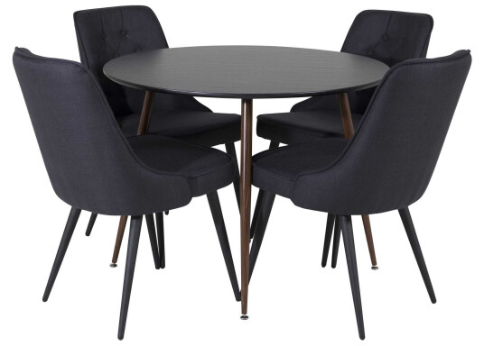 Venture Design Plaza & Velvet spisegruppe Svart/svart 4 st stoler & bord 100 cm