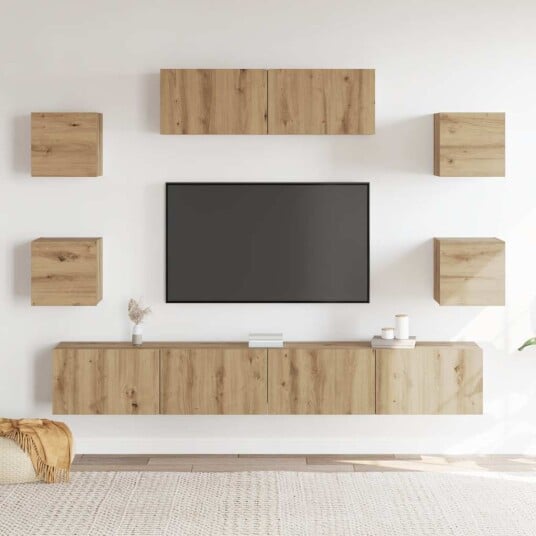  TV-skapsett 7 deler veggmontert artisan eik konstruert tre 8721158761040
