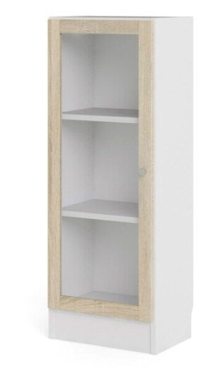 Base reol 1 glassd?r hvit, eik struktur dekor.