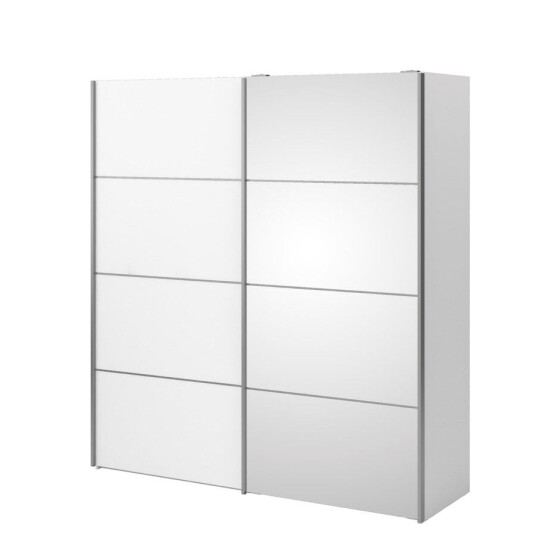 Veto garderobeskap 1 dør og 1 speildør inkl. 3 løse hyller og 1 skuffemodul, bredde 182 cm, hvit.
