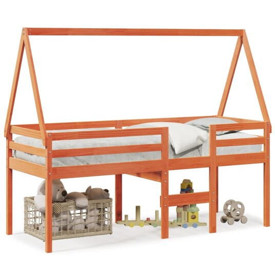  Høyseng med tak voksbrun 75x190 cm heltre furu 8721102670015