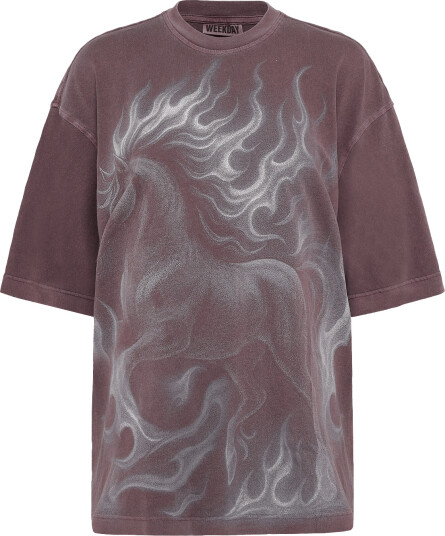 Weekday Wide Oversized Printed T Shirt Purple XS