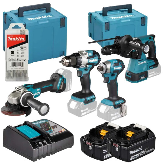Makita 18V Verktøysett med 3x5,0Ah Batterier og Combo Verktøy DLX4196JX1 Makita 18V Verktøysett med 3x5,0Ah Batterier og Combo Verktøy DLX4196JX1