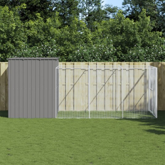 Vidaxl Hundehus Med Tak Lysegrå 214X457X181 cm Galvanisert Stål