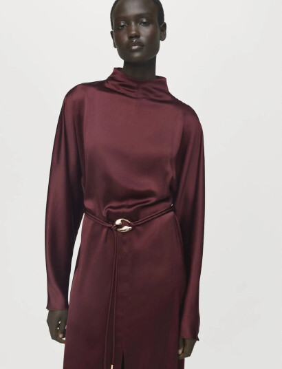 Mango Belt Satin Dress Burgundy XS Mango Belt Satin Dress Burgundy XS