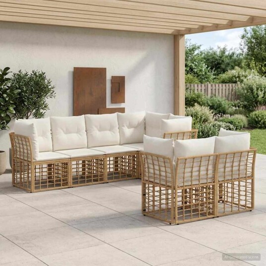 vidaXL Utendørs sofa sett med pute 7 pcs Naturlig Polyester
