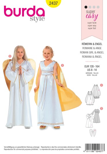 Burda 2437 - Romersk jente og engel EUR: 128-164, US: 8-14