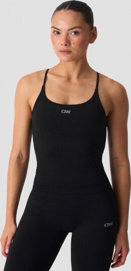 Smooth Seamless 2 i 1 Singlet med Tynne Stropper Svart Svart Medium