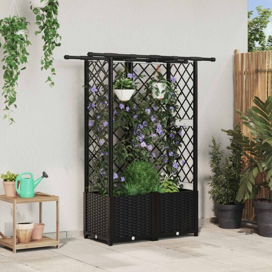 vidaXL Hevet Bed med Trellis og Tak Svart 124 x 40 x 136 cm PP
