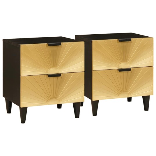  Nattbord 2 pcs Svart og Gull 40 x 33.5 x 46 cm heltre mango