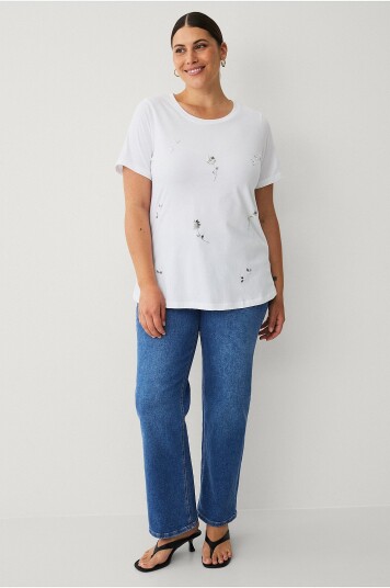 Zizzi T skjorte vSadie S/S Straight Tee Hvit