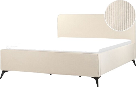 Seng med lamellbunn Valognes Lysebeige svart Lys beige svart 180x200 cm