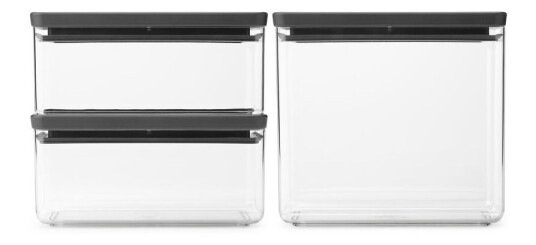 Brabantia TASTY+ stablebar boks 3 deler 2x1,5 L+3,5 L Mørkegrå Brabantia TASTY+ stablebar boks 3 deler 2x1,5 L+3,5 L Mørkegrå