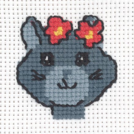 Permin Broderisett Aida Katt med Blomster 8x8cm