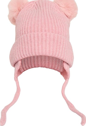 Mango Pom Pom Knitted Hat LT PASTEL PINK 1 3