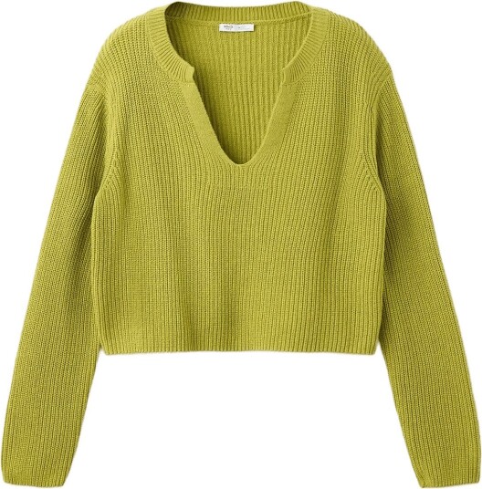 Mango Teen V-Neck Knitted Jumper - GREEN - XXS