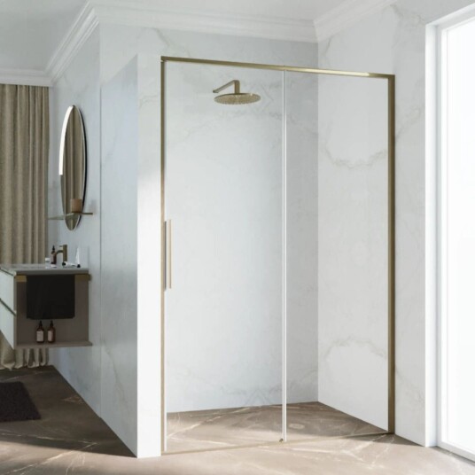 Novellini Riga 2P skyvedør venstre, 106-109 cm, klart glass, børstet bronse profil