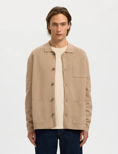 Selected Slhmike Light Relaxed Polo Cardigan Noos   Beige   S