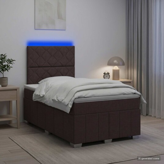 vidaXL LED boksseng med madrass Mørk brun 120 x 190 cm Stoff
