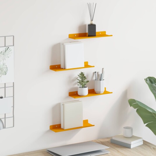 vidaXL Flytende hylle 4 pcs Sennepsgul 30 x 9 x 2,5 cm Stål