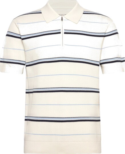 GANT Striped Textured Zip Polo CreaM GANT Striped Textured Zip Polo CreaM