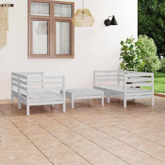 vidaXL Hagesofagruppe 5 deler hvit heltre furu