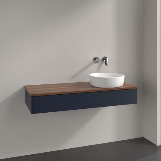 Villeroy & Boch Antao Servantskap med 1 skuff 120x50x19 cm u/lys Blå Matt/Valnøtt Villeroy & Boch Antao Servantskap med 1 skuff 120x50x19 cm u/lys Blå Matt/Valnøtt