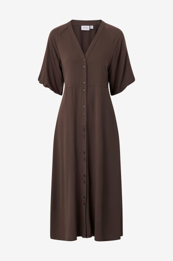 Vila Midikjole viSuvita V neck 2/4 Midi Dress/ln Brun