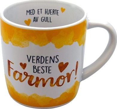 Verdens Beste Farmor Hvitt og Gult Krus med Tekst Verdens Beste Farmor Hvitt og Gult Krus med Tekst