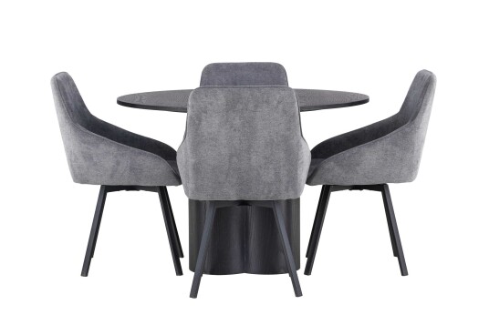 Venture Design Olivia & Rosie spisegruppe Grå/svart 4 stoler & bord 110 cm