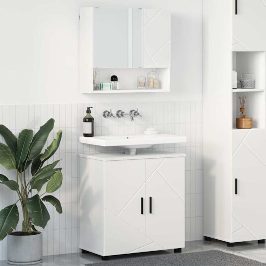  Baderomsinnredningssett 2 pcs Hvit Konstruert tre & Metall