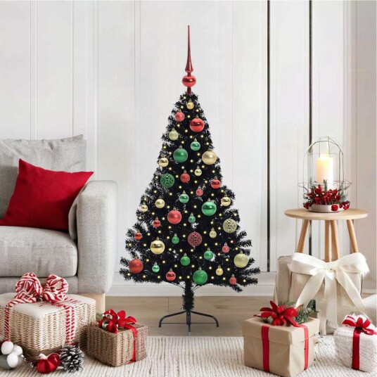 Kunstig Forhåndsopplyst Juletre med 150 LED Svart 120 cm PVC