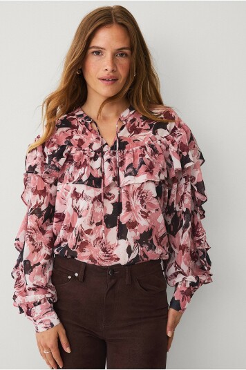 Ellos Collection Bluse med volanger Beige