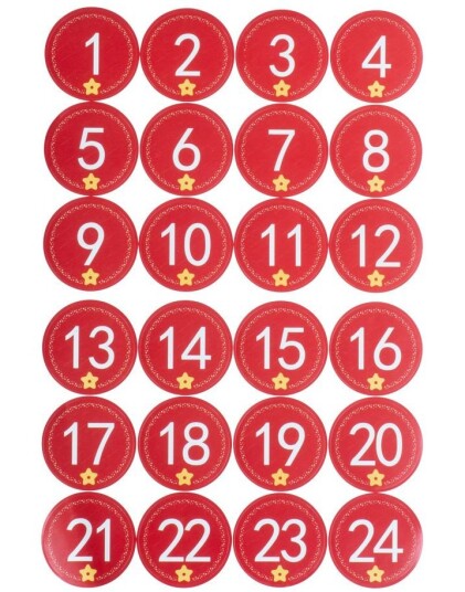 48 stk 1 24 Nummer Klistremerker til Gavekalender med Julemotiver