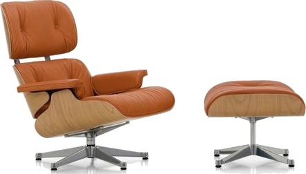 Vitra Eames Lenestol med Fotskammel kastanje/Calma Konjakk/ Aluminium Vitra Eames Lenestol med Fotskammel kastanje/Calma Konjakk/ Aluminium