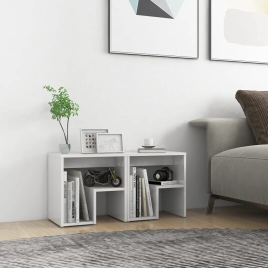 vidaXL Nattbord 2 stk høyglans hvit 40x30x40 cm sponplate