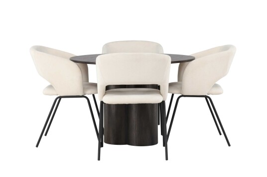 Venture Design Olivia & Day spisegruppe Offwhite/mokka 4 stoler & bord 110 cm