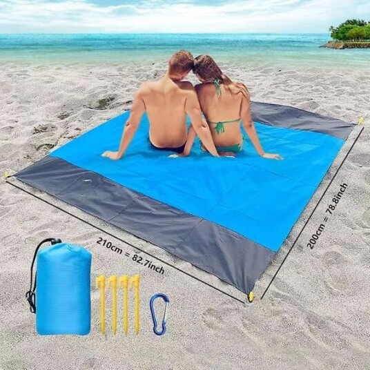 Strandmatte Piknikteppe 200x210cm blå ultralett Strandteppe Vanntett Utendørs Strandmatte For Strand,camping,bærbar Hurtigtørkende.