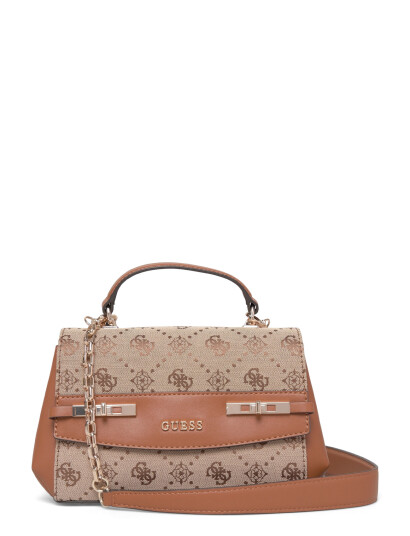 GUESS Melinda Logo Top Handle Flap Brown