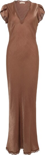 by Ti Mo Shiny V Neck Dress Brown XL