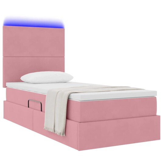 Seng med lagring og LED med madrass Rosa 90 x 190 cm Fløyel