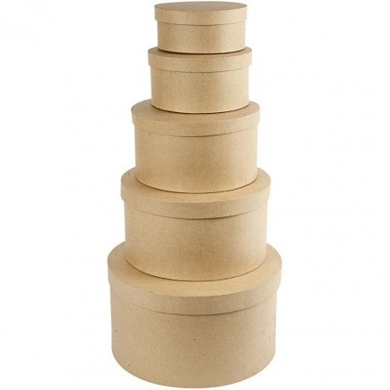 Diverse Runde hatteesker dia 16,5+18,5+24+28,5+35,5 cm H: 8+10+13+15+19 cm 5 stk