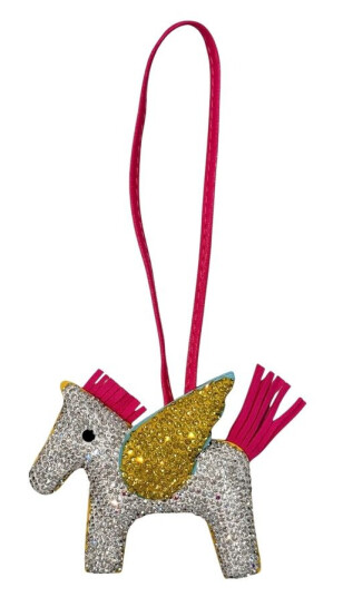 DARK Full Bling Pony Bag Charm Silver With Yellow & Pink
