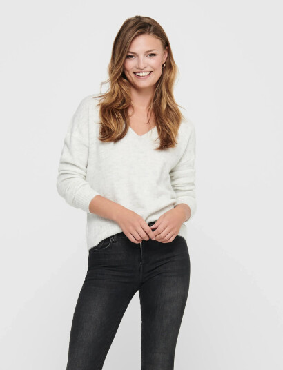 JDY Jdyelanora L/S V-Neck Pullo. Knt Noos - White - S