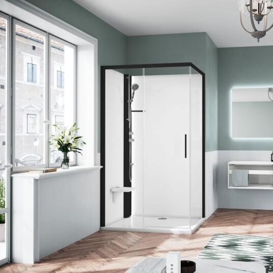 Novellini Glax 1 2.0 2P+F Standard Dusjkabinett Svart / 120x90cm Venstre Klart Glass