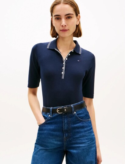 Tommy Hilfiger Lyocell Tipping Slim 1/2Slv Polo Navy M Tommy Hilfiger Lyocell Tipping Slim 1/2Slv Polo Navy M