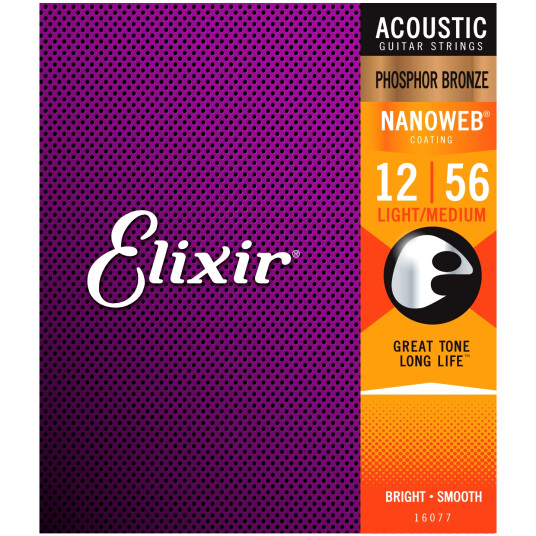 Elixir Nanoweb Phosphor Bronze gitarstrenger medium lys, 12-56 Elixir Nanoweb Phosphor Bronze gitarstrenger medium lys, 12-56