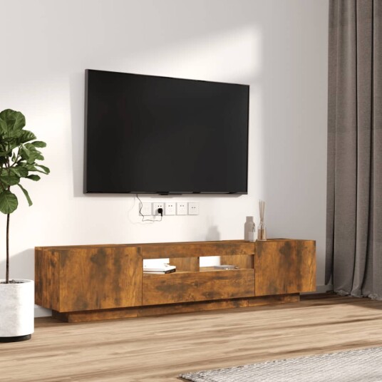 vidaXL TV-benksett med LED-lys 2 deler røkt eik konstruert tre
