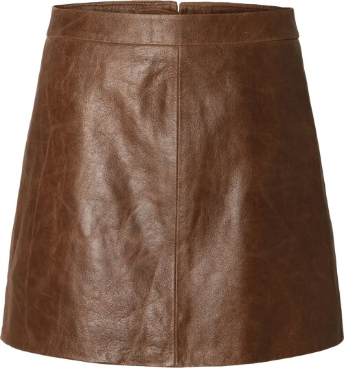 Selected Slwjil Leather Hw Mini Skirt Brown 44