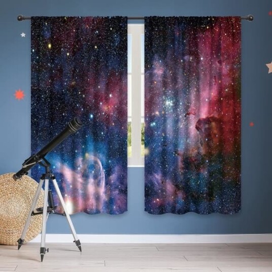 Barn Pojkar Gardiner Yttre rymden Stångficka 2 delar 59in*70in,150cm*180cm Blue Planet Nebula Cosmic Black Psychedelic Starry